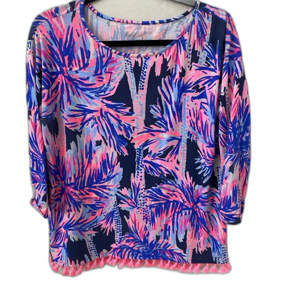 Lilly Pulitzer Top Blouse Women’s Size S Color Pink Tassel 3/4 Length Sleeve - Picture 1 of 10